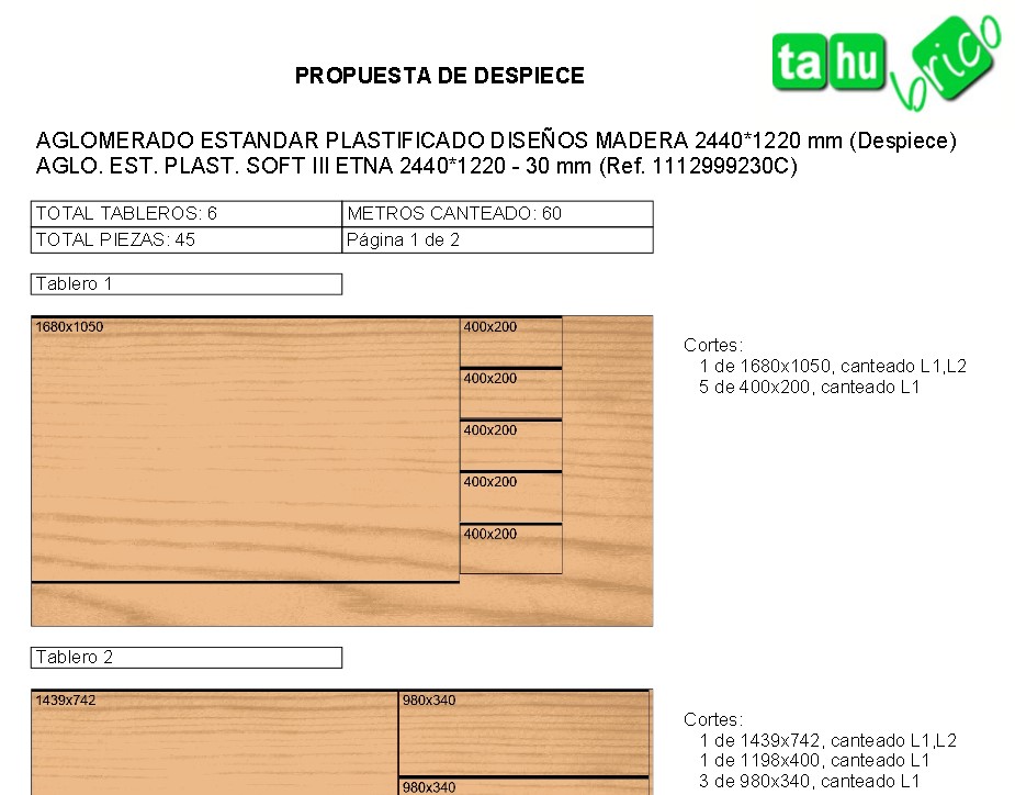 TABLEROS A MEDIDA. CORTE AL MOMENTO.